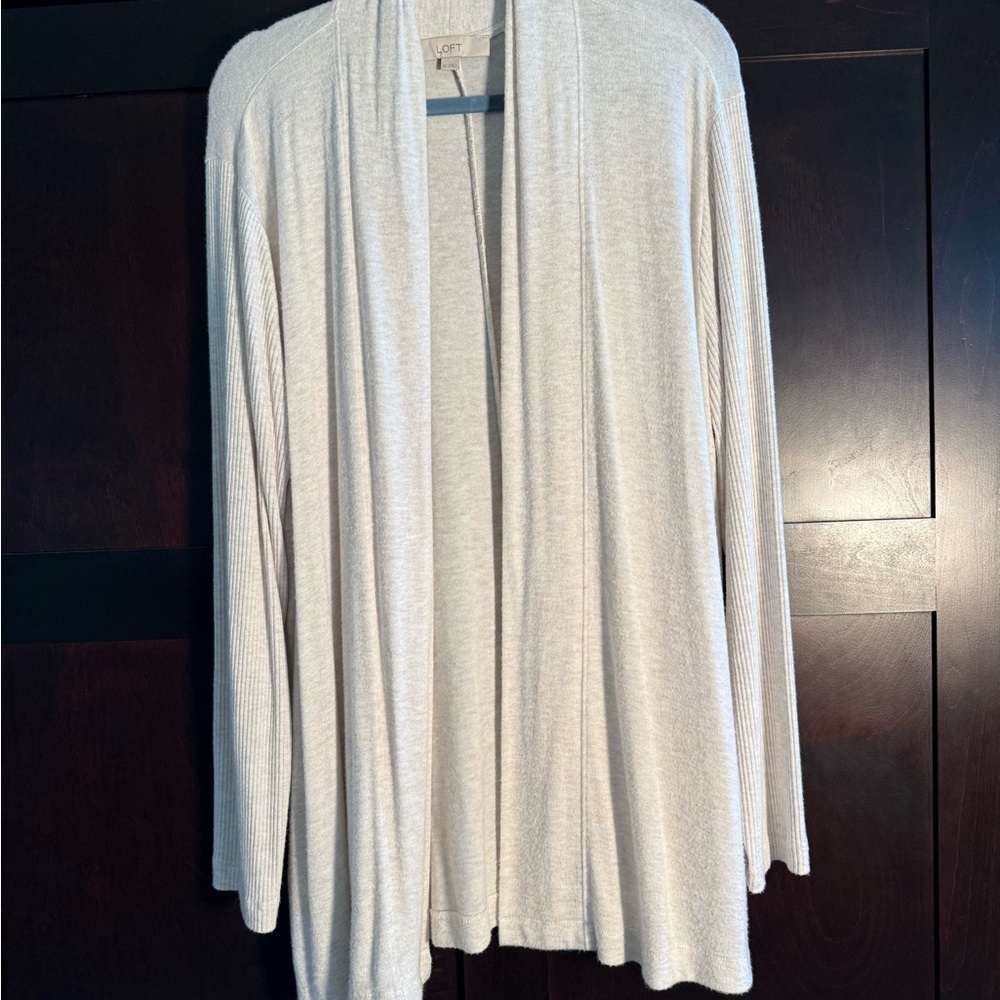 LOFT Cream Open-Front Cardigan